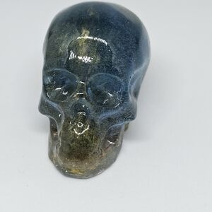 Small Handmade Blue and Gold Resin Skull Art Piece